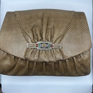Judith Leiber Heritage Exotic Tan Clutch Crossbody Real Gemstones EUC
